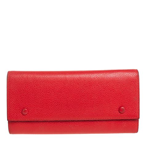 celine large flap wallet drummed and red|Celine Red Drummed Calfskin Large Multifunction Flap Wallet.